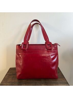 MONSAC Red Leather Tote Bag.
